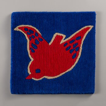 手織りラグ　3107　Y青×赤バード　の画像