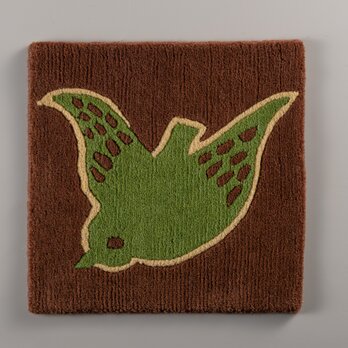 手織りラグ　3112　Y茶×グリーンバード　の画像