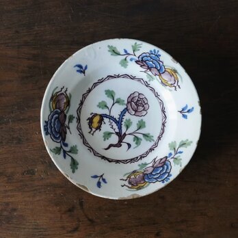 18世紀 白釉 花絵皿 平皿 リム皿 φ22.4cm オランダ デルフト 可能性 フランス アンティーク 0501568の画像