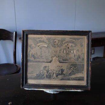 万年カレンダー 木製額 ガラス付き 版画 1792-1804年 フランス アンティーク 050785の画像