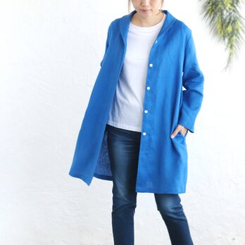 【受注製作】春夏秋と役立つ一枚 リネンショールカラー ジャケットコート 着丈89cm （ロイヤルブルー）CO08の画像