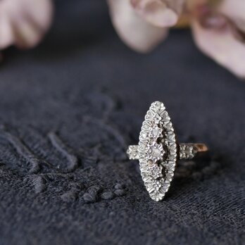 【FR-26】 マーキスリング  天然ダイヤモンド  アンティークジュエリー K18 リング　フランスアンティークの画像