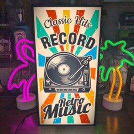 【オーダー無料 Lサイズ】クラシックヒッツ レコード レトロ ミュージック プレイヤー 音楽 看板 置物 雑貨 ライトBOXの画像